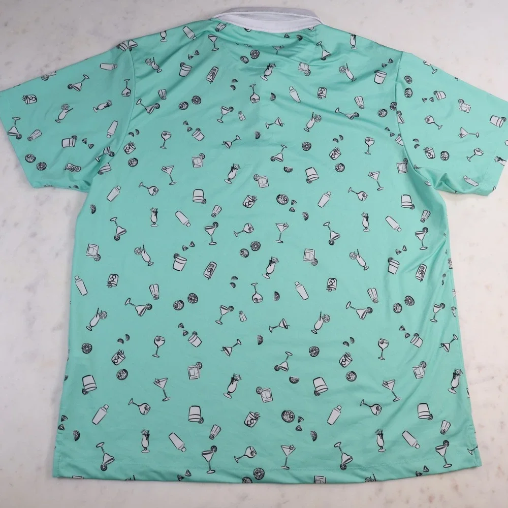 Bad Birdie Five PM Somewhere Golf Polo Mint Green Drinks Martinis Mens 2XL AOP